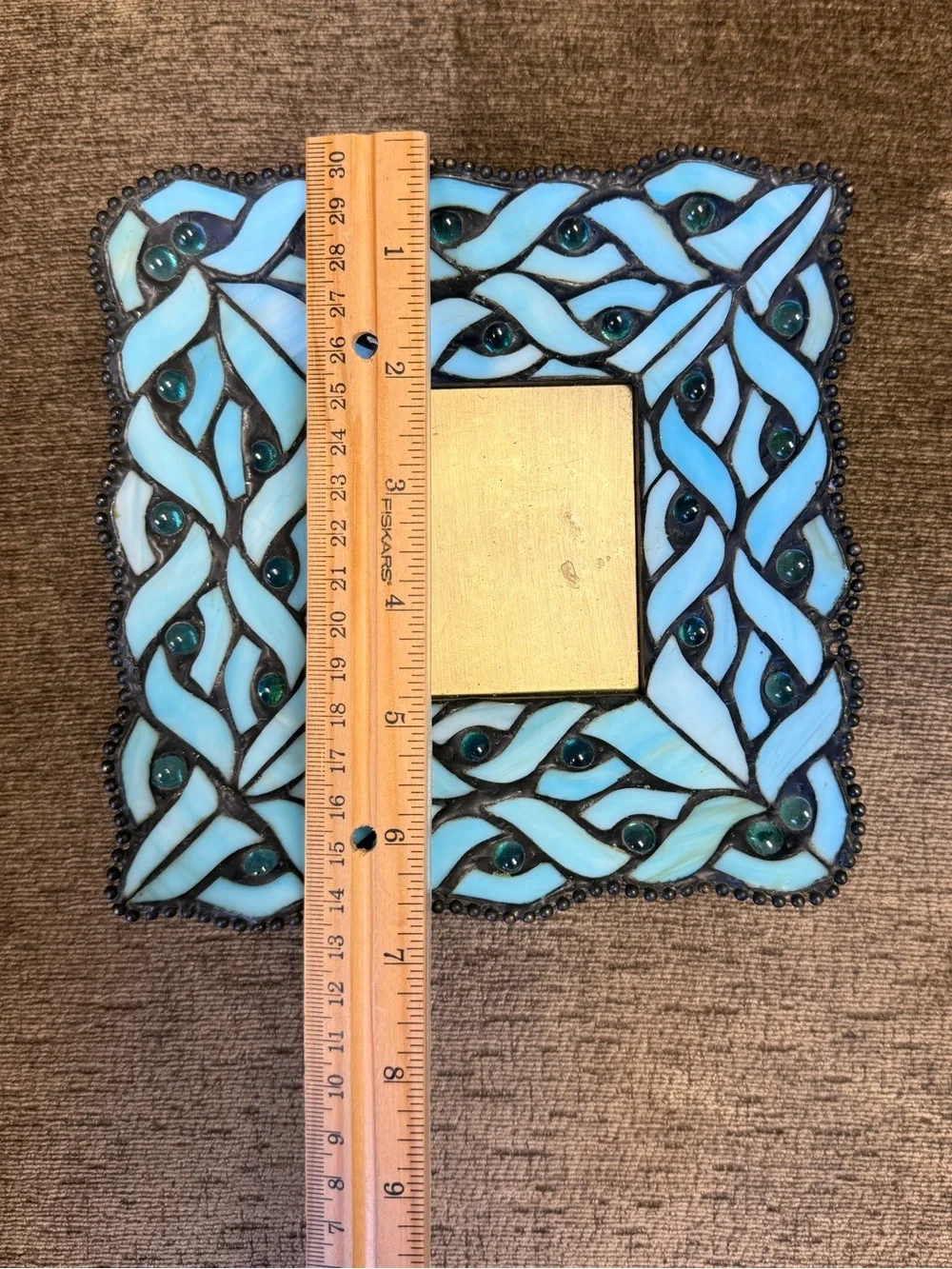 Retired PartLite Spring Water Pillar Candle Holder Tiffany-Style Blue Glass